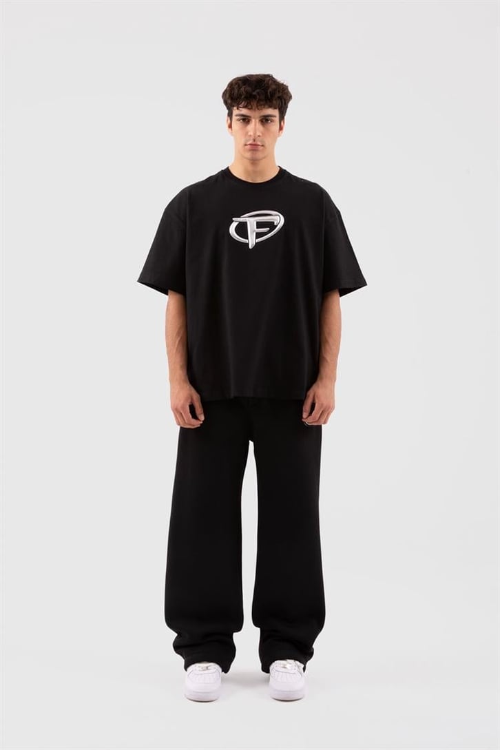 Flaw Atelier Puf Hologram F Print Siyah Relax Tişört