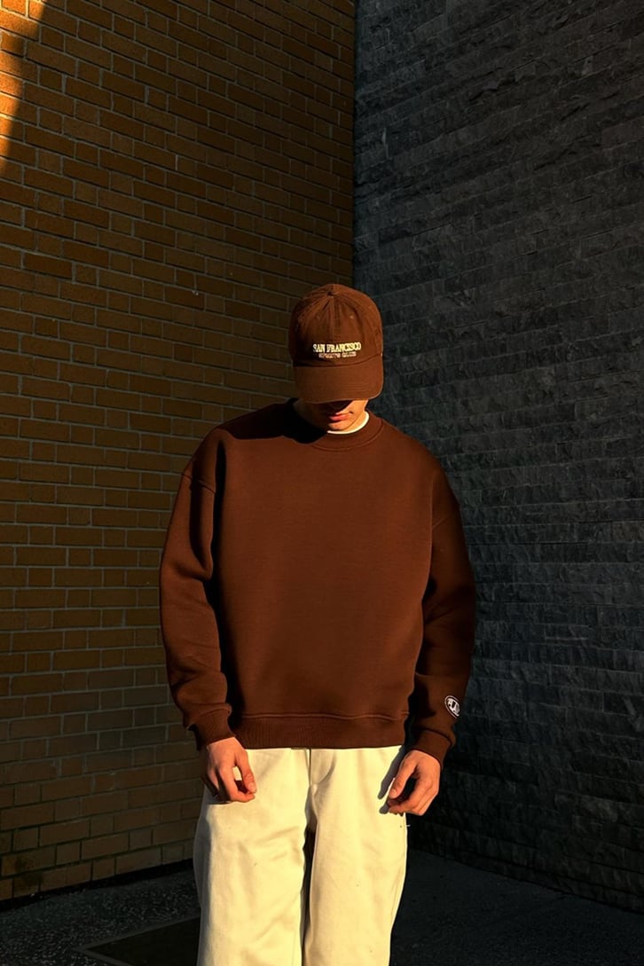 Flaw Atelier Relax Oversize Basic Kahverengi Sweatshirt