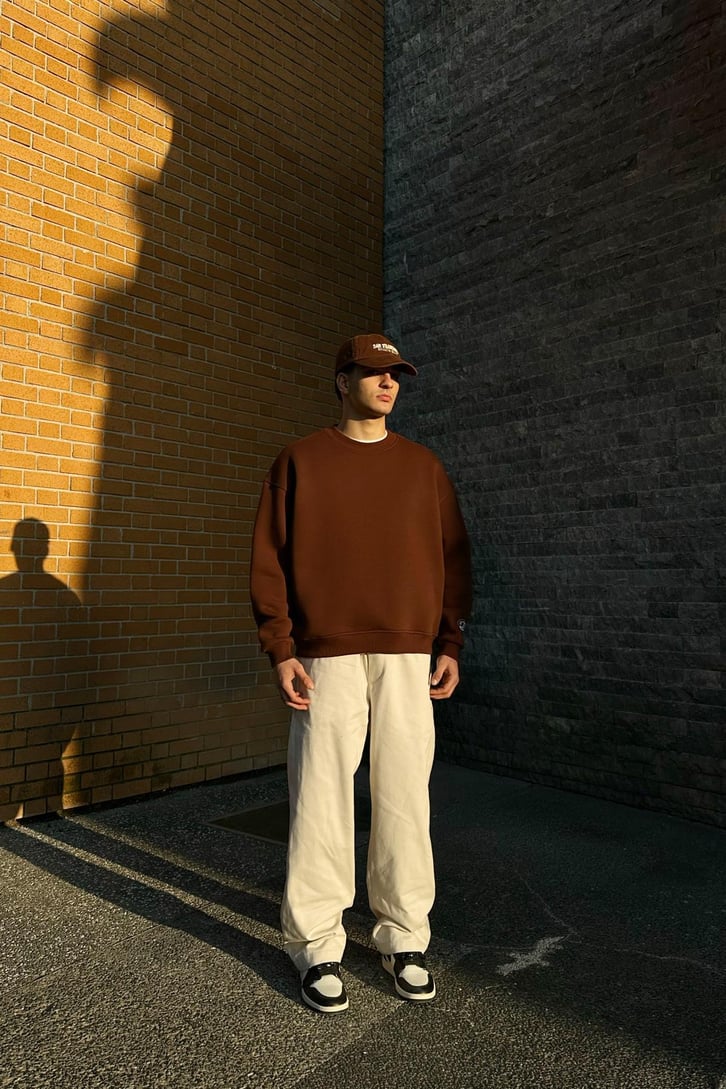 Flaw Atelier Relax Oversize Basic Kahverengi Sweatshirt