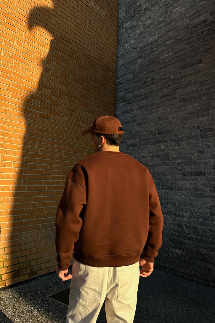 Flaw Atelier Relax Oversize Basic Kahverengi Sweatshirt