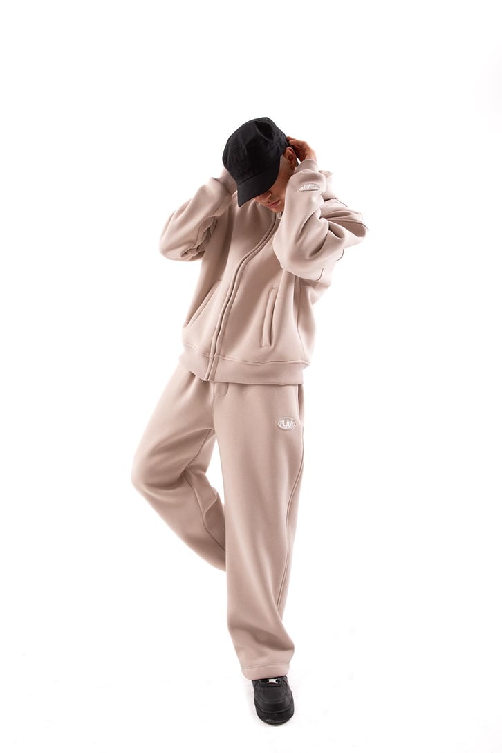 Flaw Atelier Relax Oversize Basic Taş Rengi Zip Hoodie