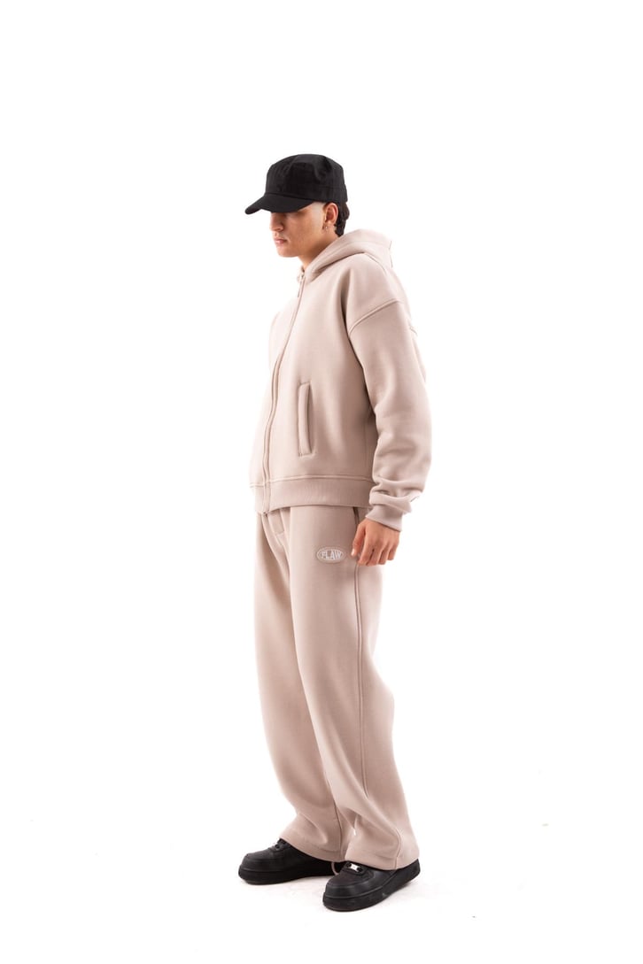 Flaw Atelier Relax Oversize Basic Taş Rengi Zip Hoodie