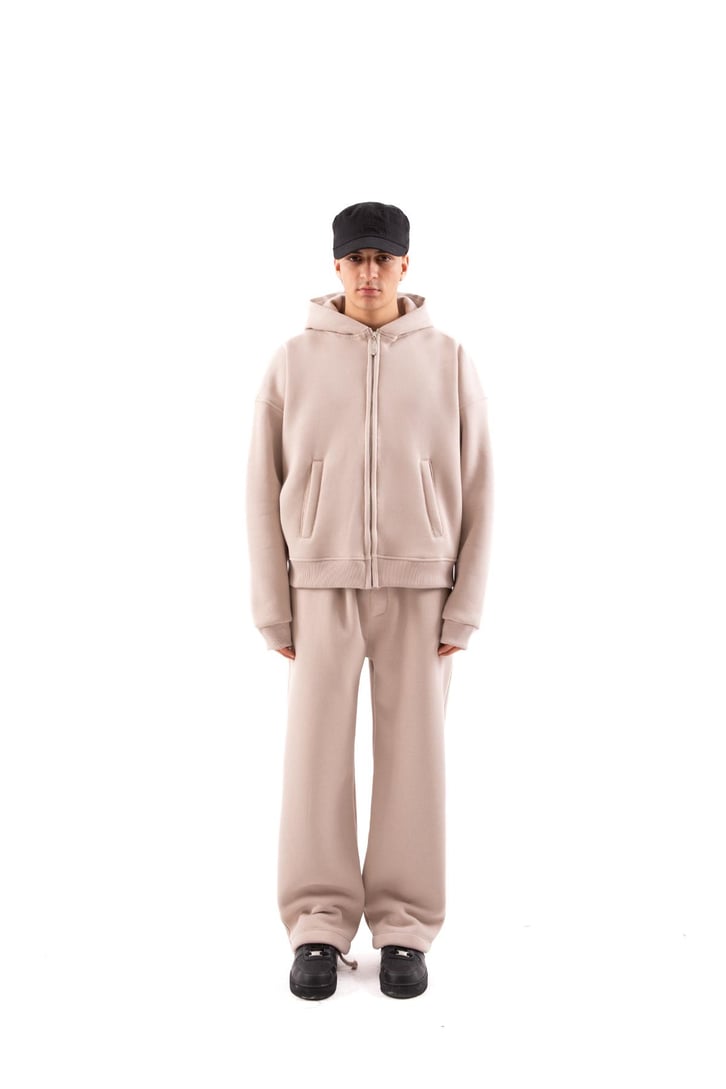 Flaw Atelier Relax Oversize Basic Taş Rengi Zip Hoodie