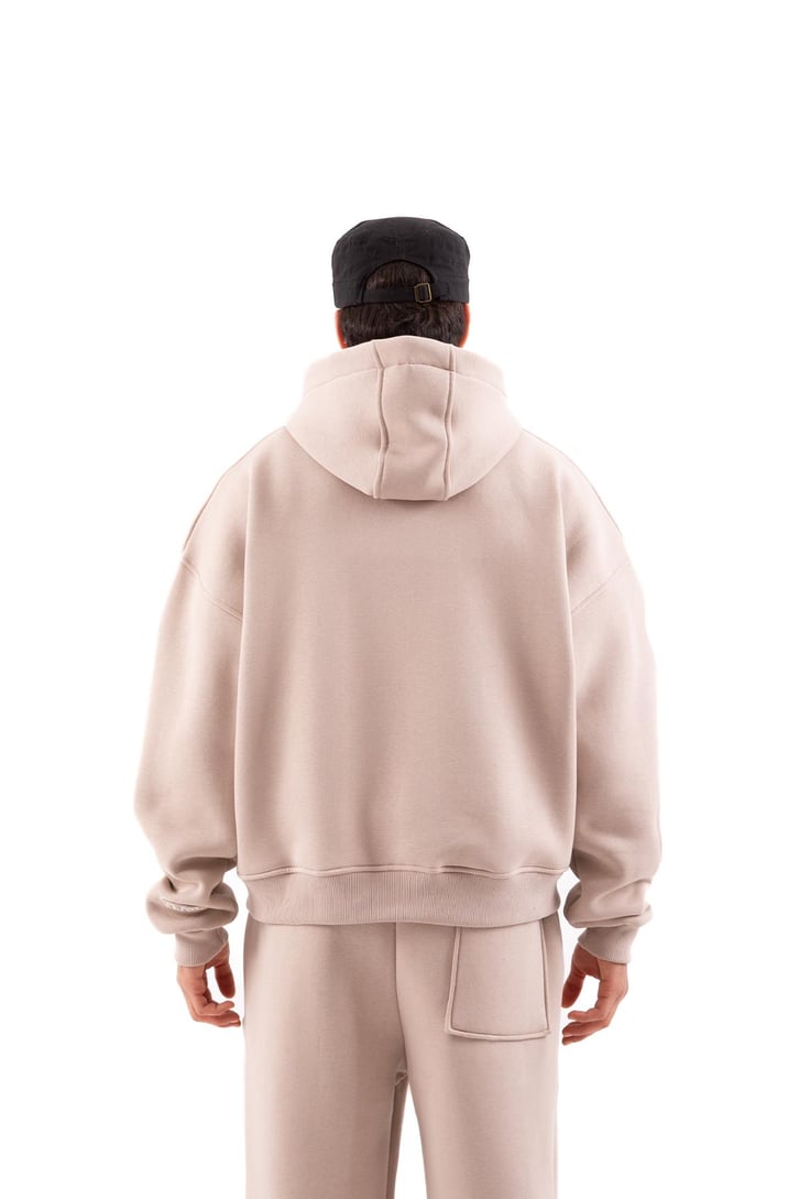 Flaw Atelier Relax Oversize Basic Taş Rengi Zip Hoodie