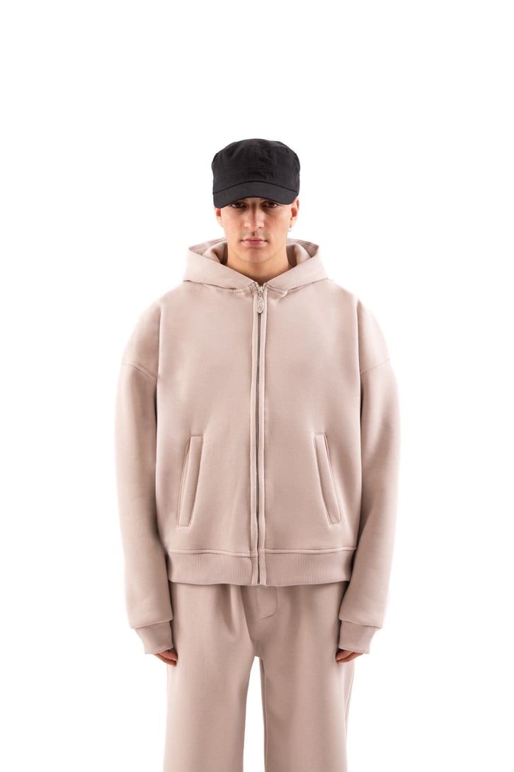 Flaw Atelier Relax Oversize Basic Taş Rengi Zip Hoodie