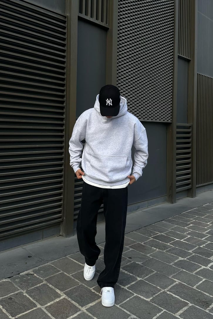 Flaw Atelier Relax Oversize Gri Melanj Basic Hoodie