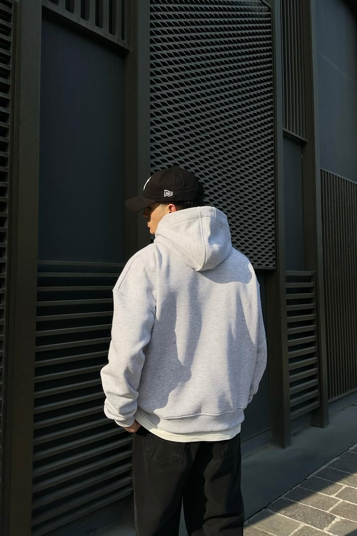 Flaw Atelier Relax Oversize Gri Melanj Basic Hoodie