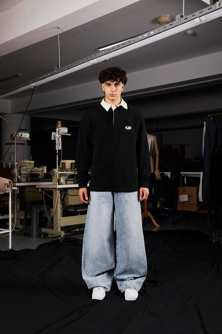 Flaw Atelier Relax Oversize Siyah Polo Yaka Sweatshirt