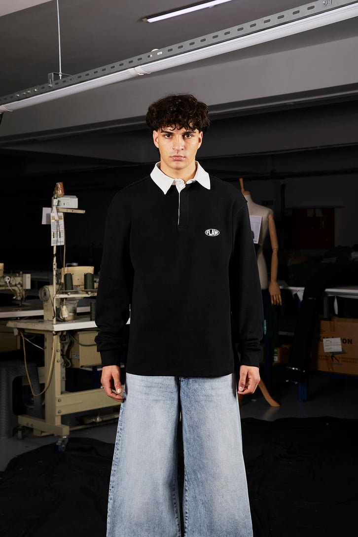 Flaw Atelier Relax Oversize Siyah Polo Yaka Sweatshirt