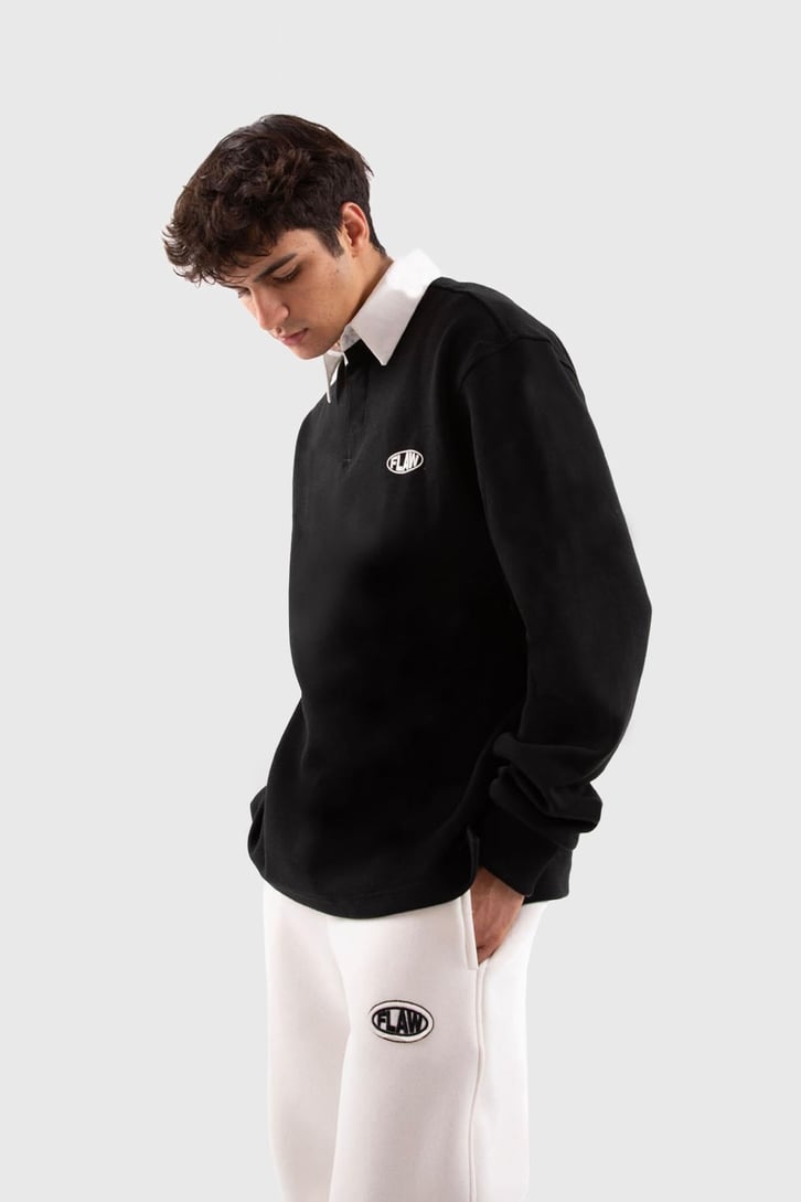 Flaw Atelier Relax Oversize Siyah Polo Yaka Sweatshirt