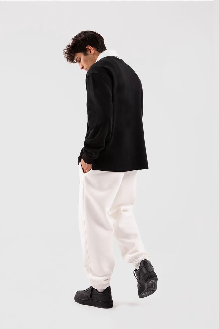 Flaw Atelier Relax Oversize Siyah Polo Yaka Sweatshirt