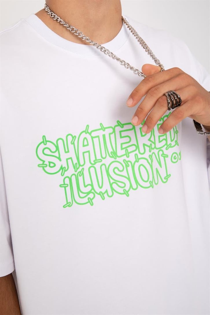 Flaw Atelier Shattered Illusion Printed Yeşil Oversize Tişört