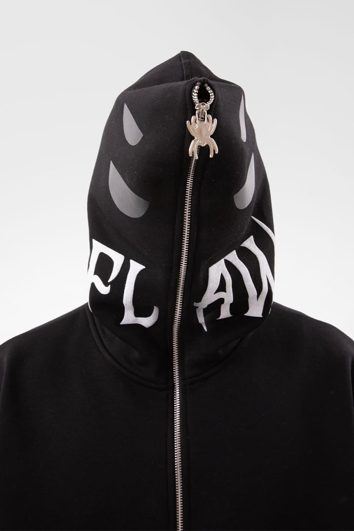 Flaw Atelier Spider Web Full Zip Siyah Oversize Hoodie