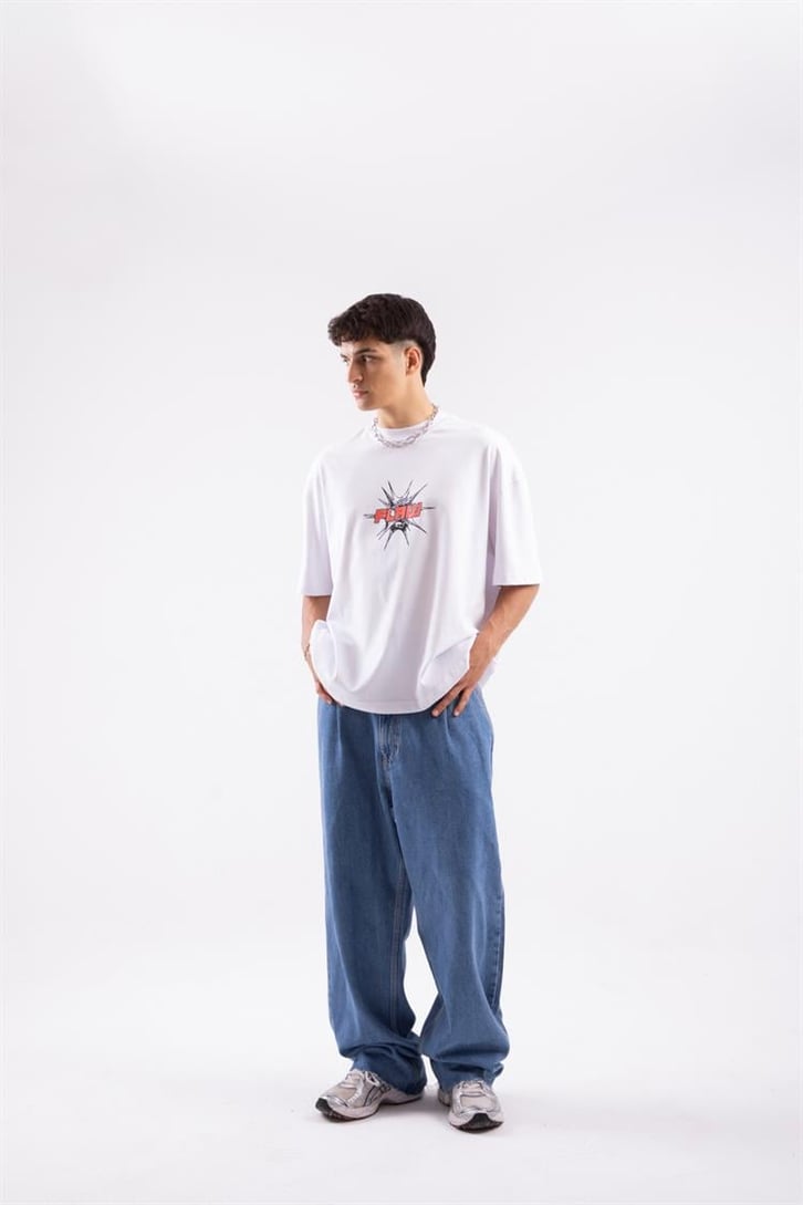 Flaw Atelier Spiky Flaw Printed Beyaz Oversize Tshirt