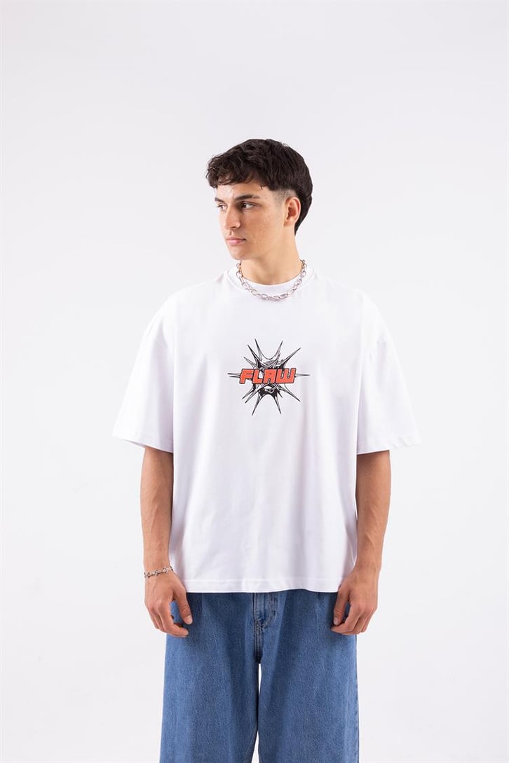 Flaw Atelier Spiky Flaw Printed Beyaz Oversize Tshirt