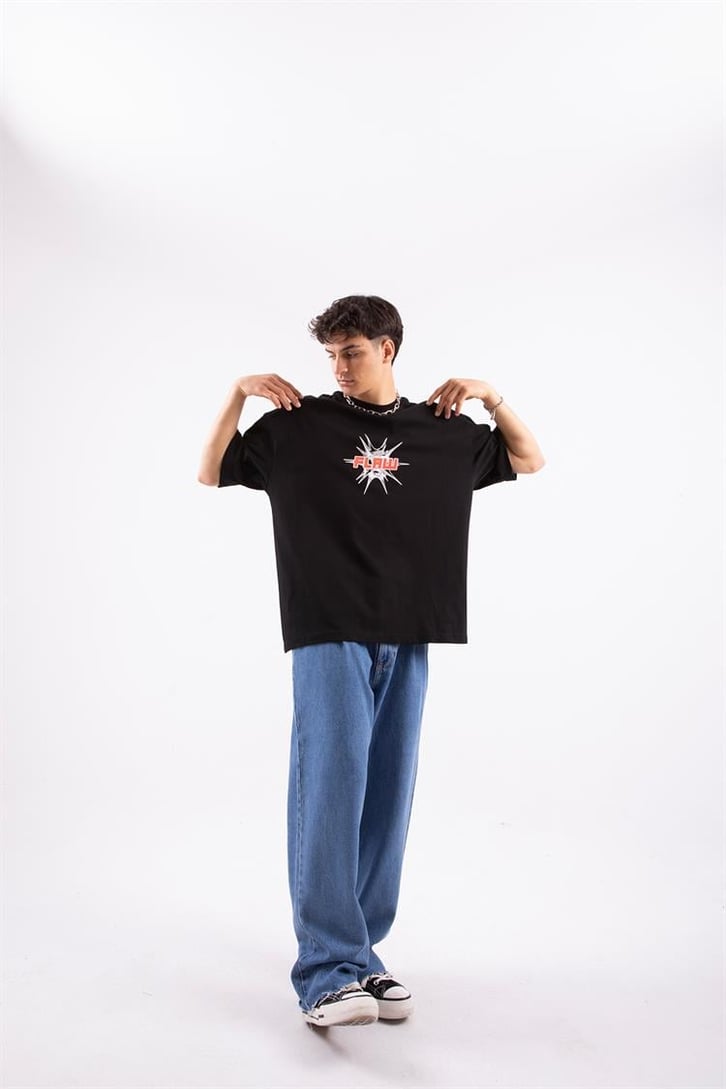 Flaw Atelier Spiky Flaw Printed Siyah Oversize Tshirt