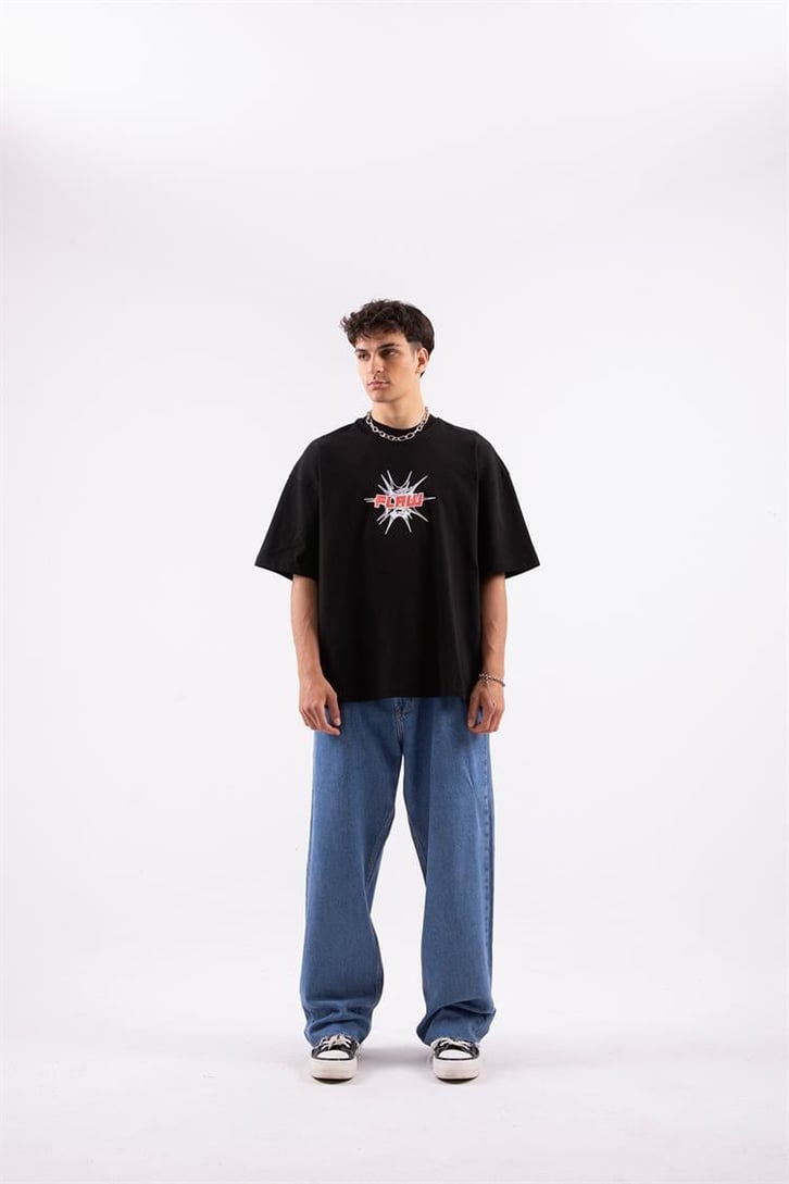 Flaw Atelier Spiky Flaw Printed Siyah Oversize Tshirt