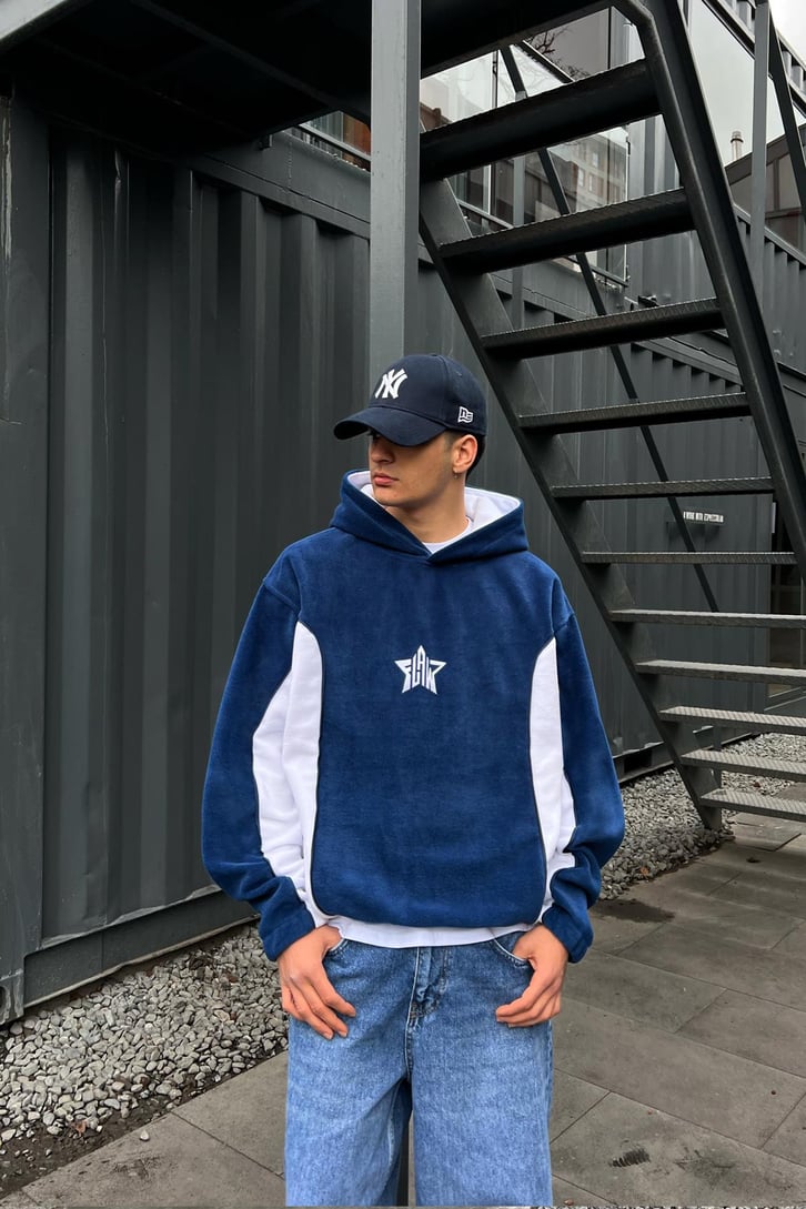 Flaw Atelier Star Flaw Nakışlı Lacivert Polar Hoodie