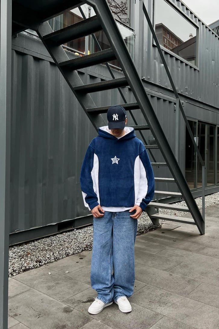 Flaw Atelier Star Flaw Nakışlı Lacivert Polar Hoodie