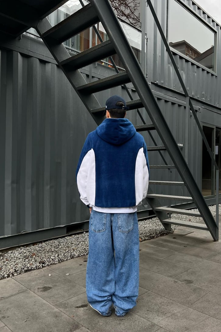 Flaw Atelier Star Flaw Nakışlı Lacivert Polar Hoodie