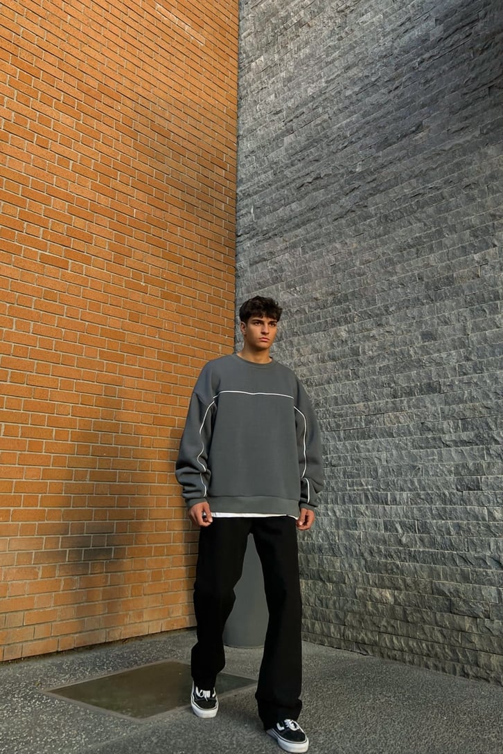 Flaw Atelier Striped Füme Premium Oversize Sweatshirt