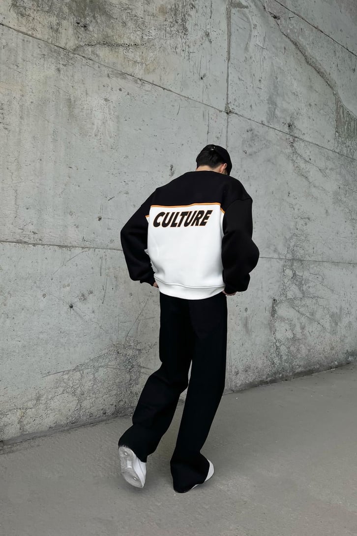 Flaw Atelier Urban Baskılı Siyah Oversize Sweatshirt