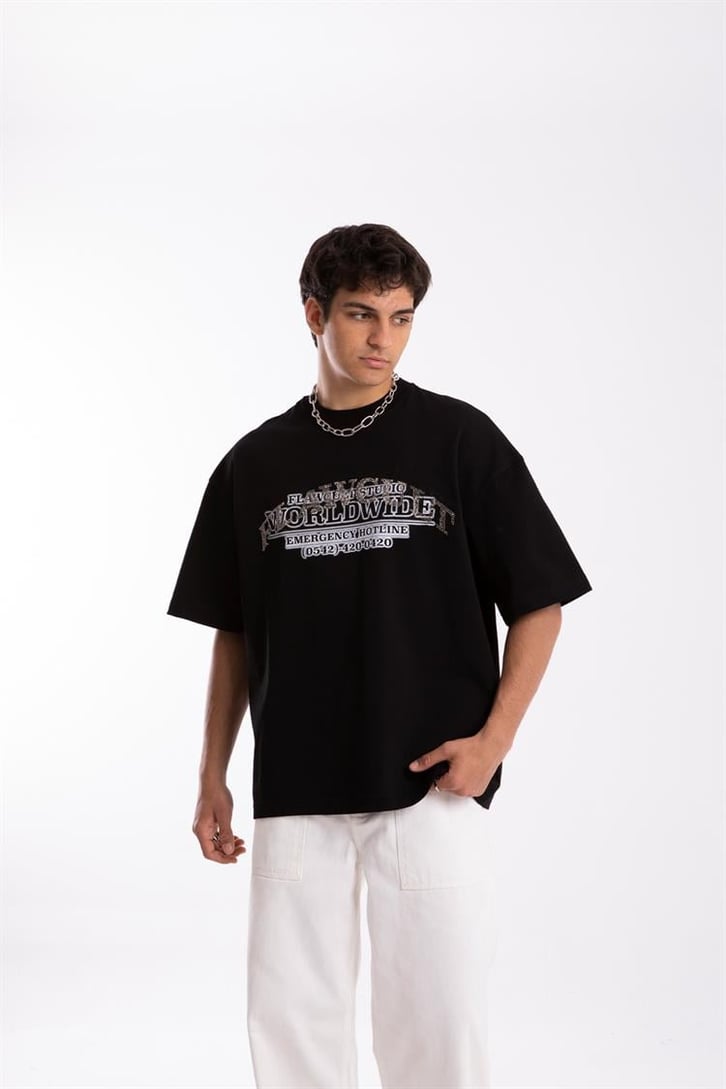 Flaw Cult Stone Work Siyah Oversize Tshirt
