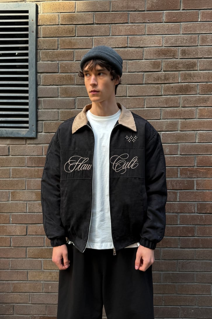 Flaw Cult Suede Bomber Jacket