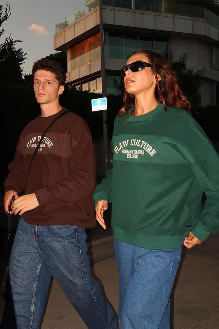 Flaw Culture - Germany Sample Baskılı Yeşil Oversize Sweatshirt