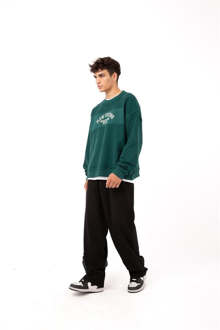 Flaw Culture - Germany Sample Baskılı Yeşil Oversize Sweatshirt