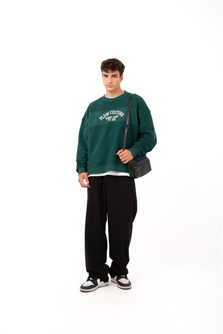Flaw Culture - Germany Sample Baskılı Yeşil Oversize Sweatshirt