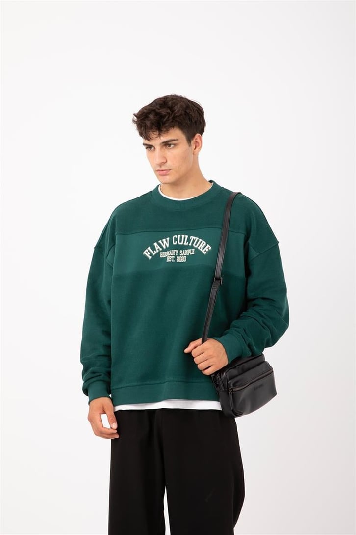 Flaw Culture - Germany Sample Baskılı Yeşil Oversize Sweatshirt