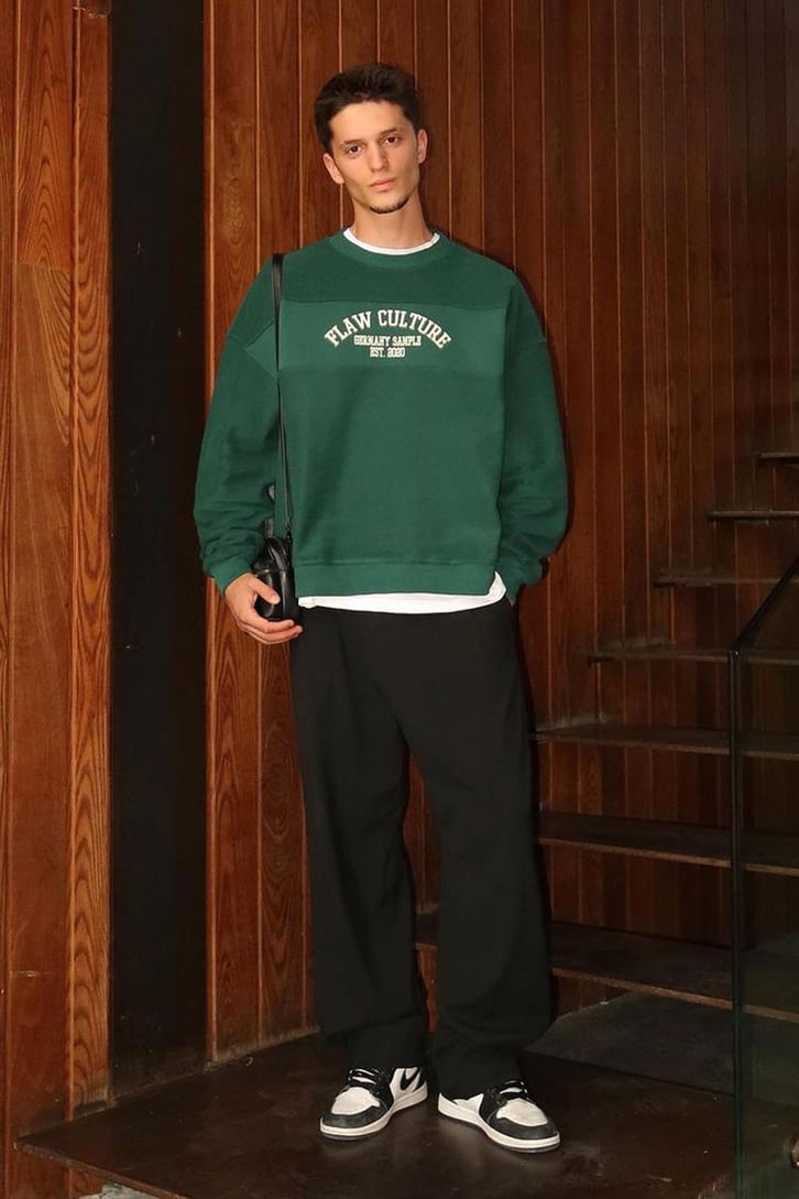 Flaw Culture - Germany Sample Baskılı Yeşil Oversize Sweatshirt