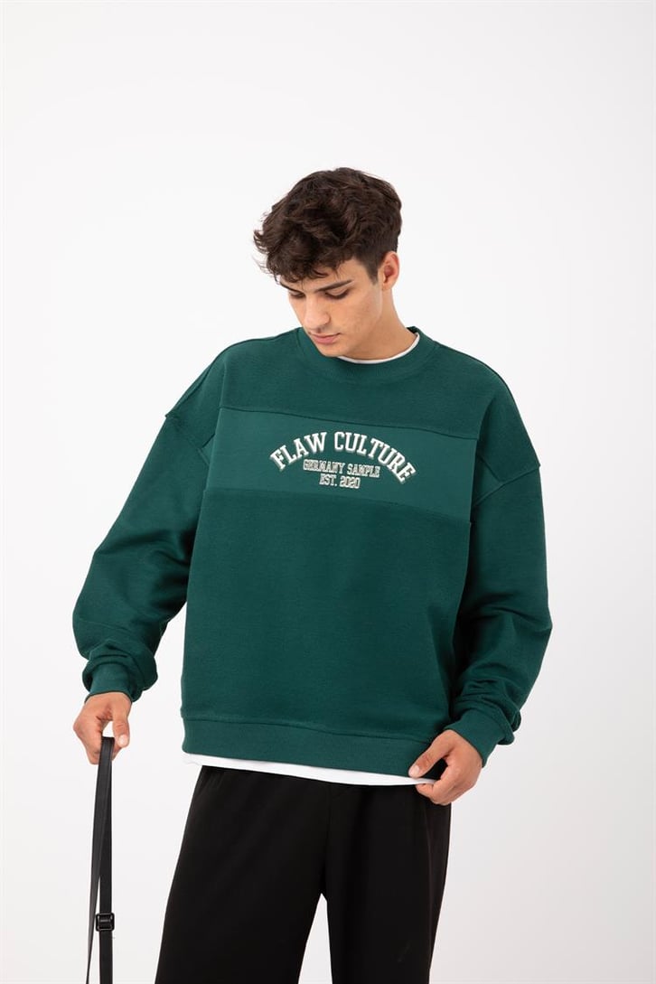 Flaw Culture - Germany Sample Baskılı Yeşil Oversize Sweatshirt