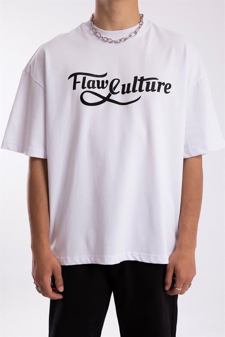 Flaw Culture Old School Printed Beyaz Oversize Tshirt