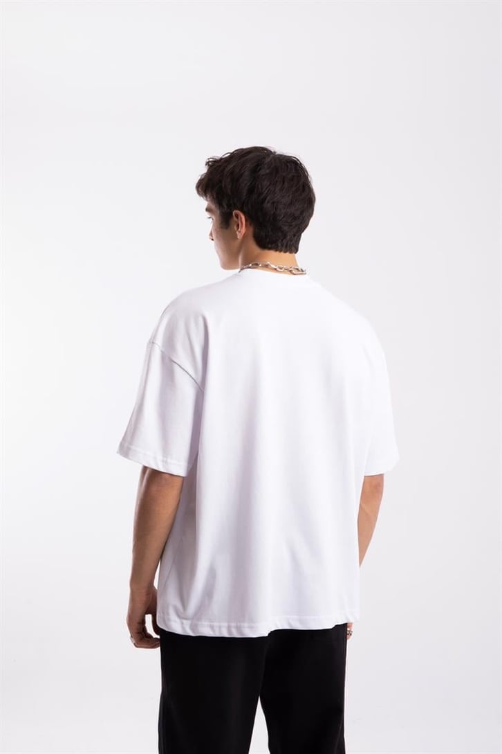 Flaw Culture Old School Printed Beyaz Oversize Tshirt