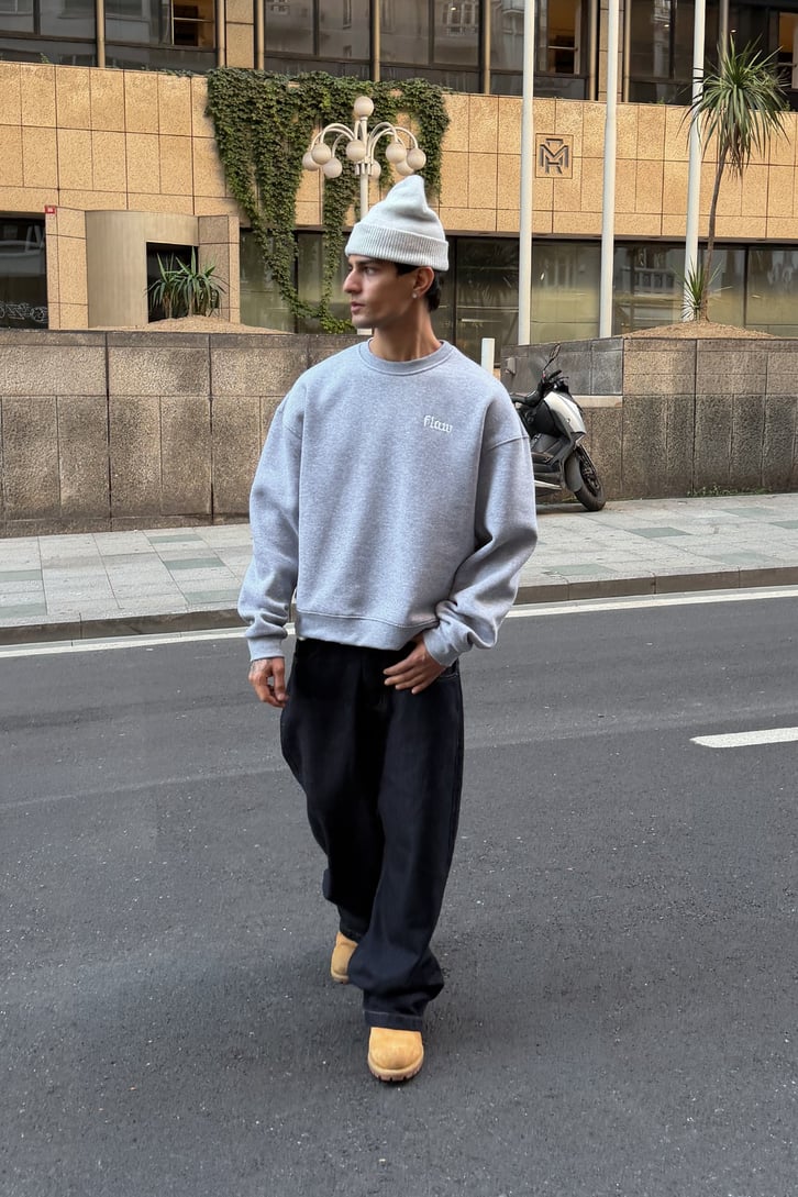 Flaw Nakışlı Bisiklet Yaka Sweatshirt