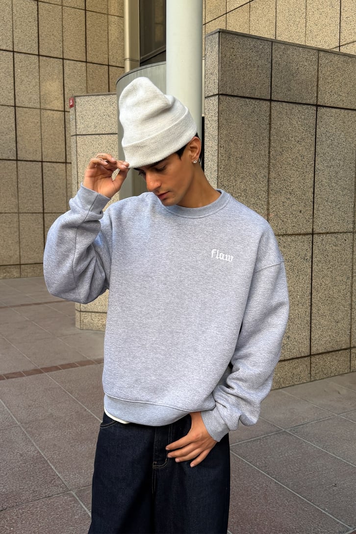 Flaw Nakışlı Bisiklet Yaka Sweatshirt