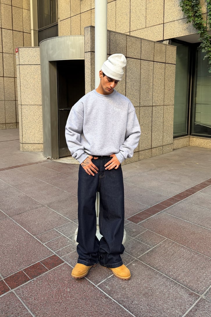 Flaw Nakışlı Bisiklet Yaka Sweatshirt