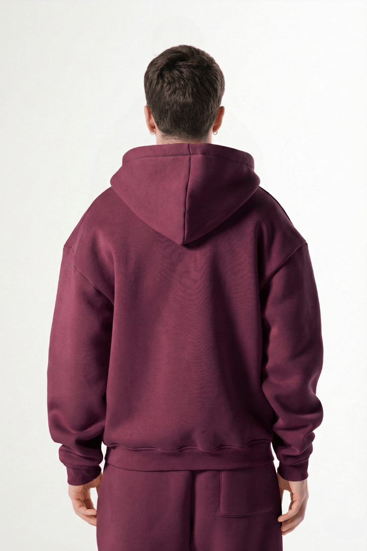 Flaw Nakışlı Bordo Zip Hoodie
