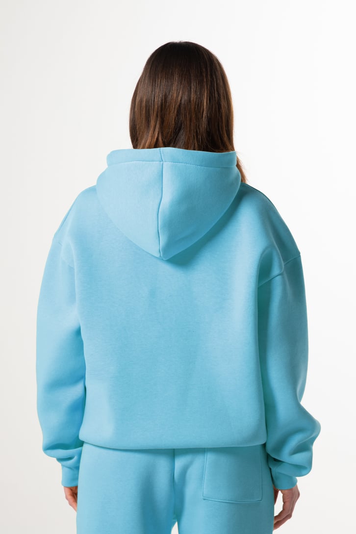 Flaw Nakışlı Mavi Zip Hoodie