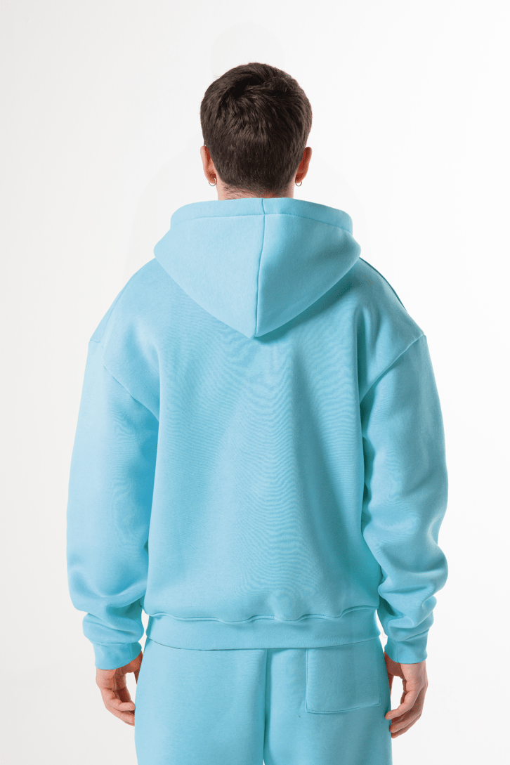 Flaw Nakışlı Mavi Zip Hoodie
