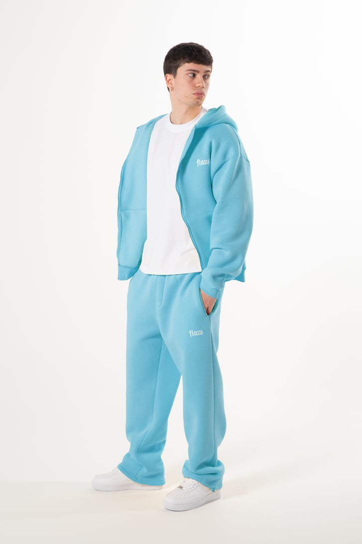 Flaw Nakışlı Mavi Zip Hoodie