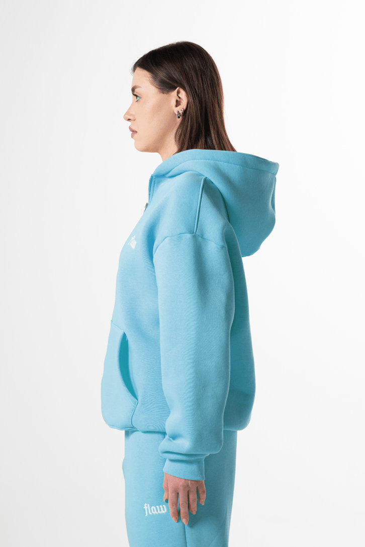 Flaw Nakışlı Mavi Zip Hoodie