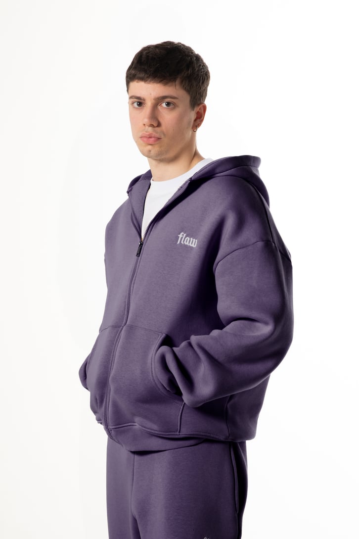 Flaw Nakışlı Mor Zip Hoodie