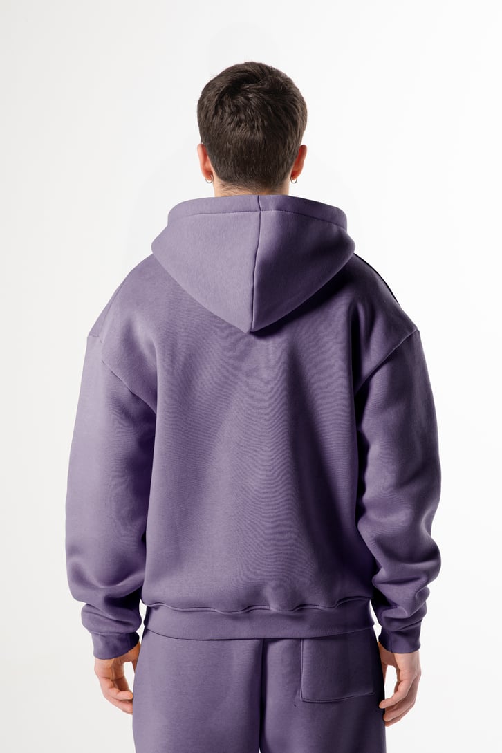 Flaw Nakışlı Mor Zip Hoodie