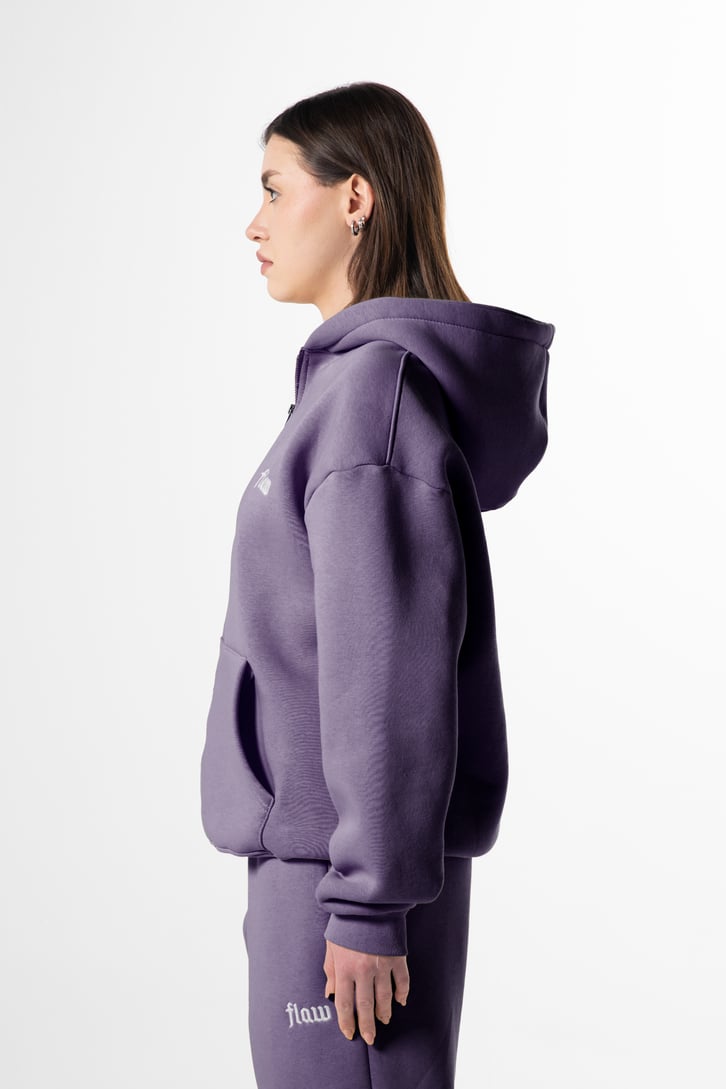 Flaw Nakışlı Mor Zip Hoodie