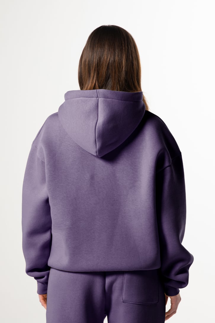 Flaw Nakışlı Mor Zip Hoodie