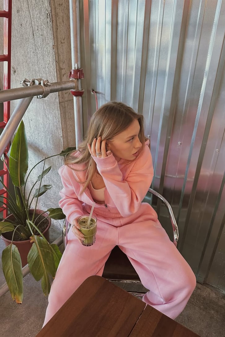 Flaw Nakışlı Pembe Zip Crop
