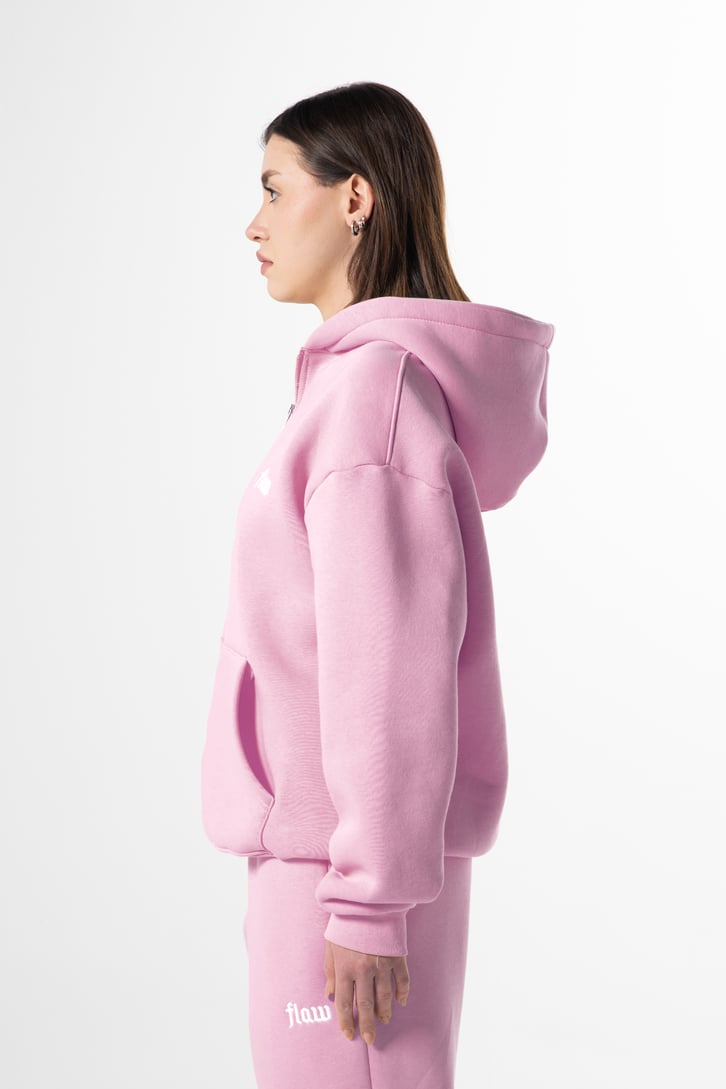 Flaw Nakışlı Pembe Zip Hoodie